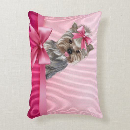 ヨークシャテリアのピンクのプリンセスのヨークシャーテリアの小犬 アクセントクッション (正面(垂直))