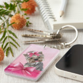 ヨークシャテリアのピンクのプリンセスのヨークシャーテリアの小犬 キーホルダー (正面右)