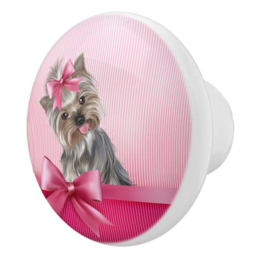 ヨークシャテリアのピンクのプリンセスのヨークシャーテリアの小犬 セラミックノブ (右)