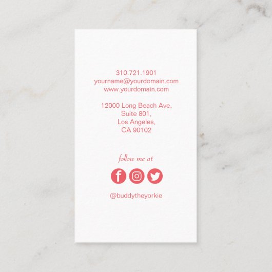 ヨークシャテリアのヴィンテージの名刺-ピンク 名刺 (裏面)