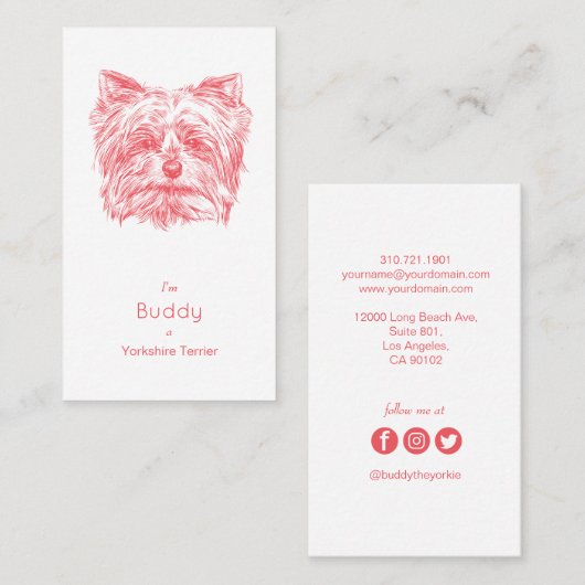 ヨークシャテリアのヴィンテージの名刺-ピンク 名刺 (正面/裏面)