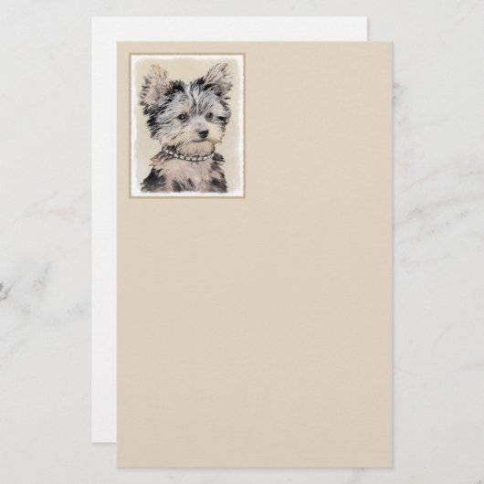 ヨークシャテリアの子犬の絵画元の犬の芸術 便箋 (正面/裏面)