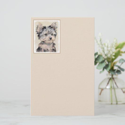 ヨークシャテリアの子犬の絵画元の犬の芸術 便箋 (スタンド正面)
