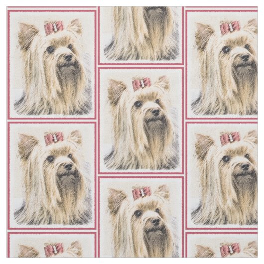 ヨークシャテリアの絵画-かわいい元の犬の芸術 ファブリック (見本)