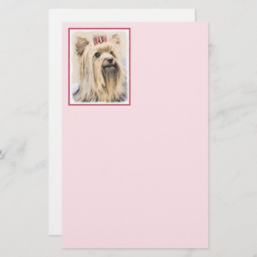 ヨークシャテリアの絵画-かわいい元の犬の芸術 便箋 (正面/裏面)