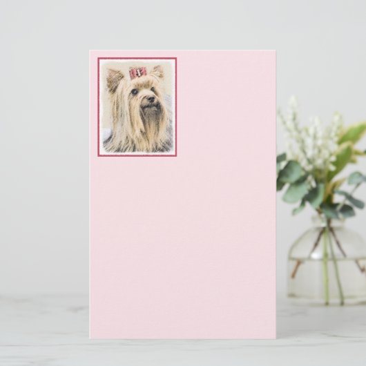 ヨークシャテリアの絵画-かわいい元の犬の芸術 便箋 (スタンド正面)