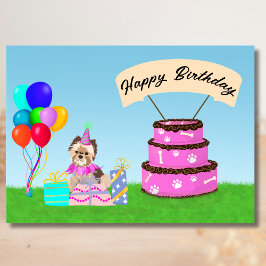 ヨークシャテリアの誕生日おめでとう ケーキ付 カード