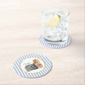 ヨークシャテリアの青い縞は個人化なります ラウンドペーパーコースター (インサイチュ)