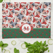 ヨークシャテリア柄モノグラム クリスマス犬 キッチンタオル (折り畳み)