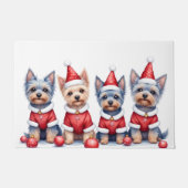 ヨークシャテリア クリスマスドレス サンタ帽子 ドアマット (正面)