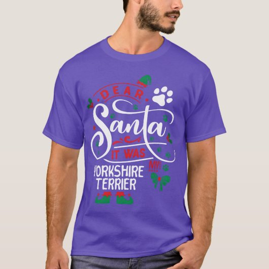 ヨークシャテリア 犬 クリスマス 犬種 ファミリー ボーイ Tシャツ (正面)