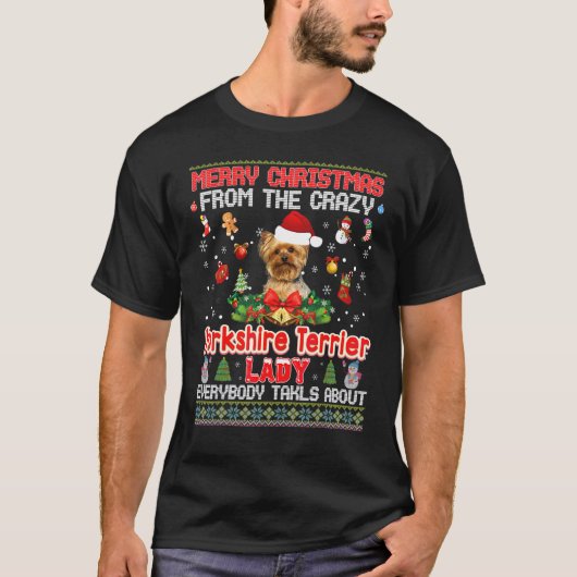 ヨークシャーのテリア犬の少年からのメリークリスマス Tシャツ (正面)
