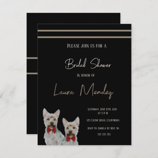 ヨークシャーのテリア犬ブライダルシャワー招待 (正面/裏面)