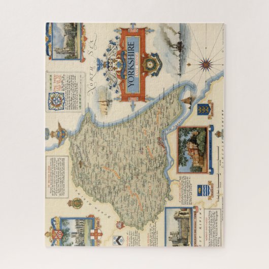 ヨークシャーの地図:イーストライディング ジグソーパズル (縦)
