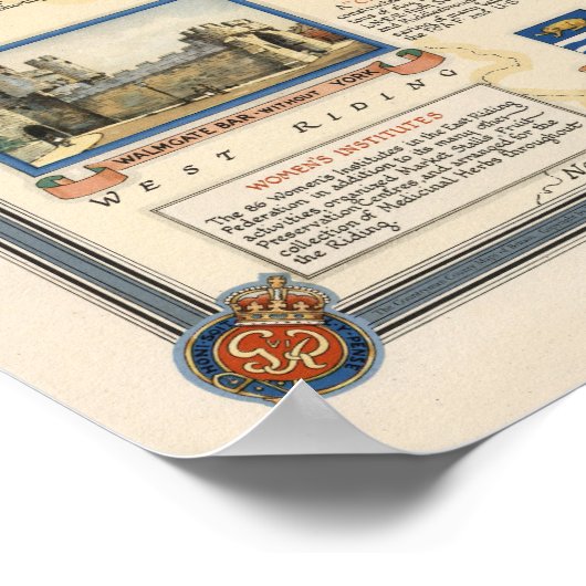 ヨークシャーの地図：イーストライディング ポスター (角)