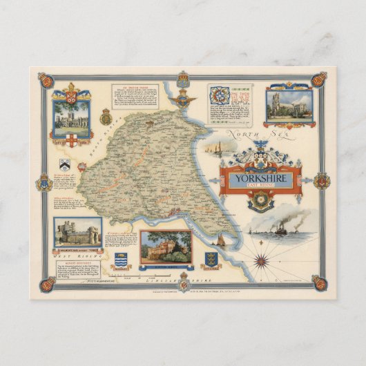 ヨークシャーの地図:イーストライディング ポストカード (正面)