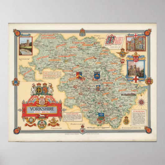 ヨークシャーの地図：ウエストライディング ポスター (正面)