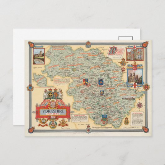 ヨークシャーの地図:ウエストライディング ポストカード (正面/裏面)