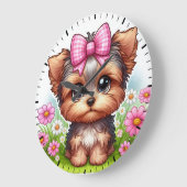 ヨークシャーの子犬 ラージ壁時計 (傾斜)