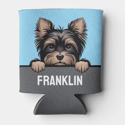 ヨークシャーテリアおもしろいキュートピーキングヨークシャーテリアドッグ 缶クーラー (正面)