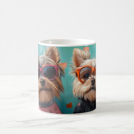 ヨークシャーテリアとハートバラバレンタインデー コーヒーマグカップ (中央)