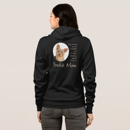 ヨークシャーテリアのお母さんのフード付きスウェットシャツ パーカ (裏面フル)