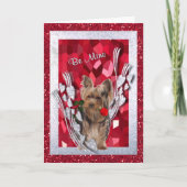 ヨークシャーテリアのオスの子犬は鉱山のバレンタインカードです シーズンカード (正面)