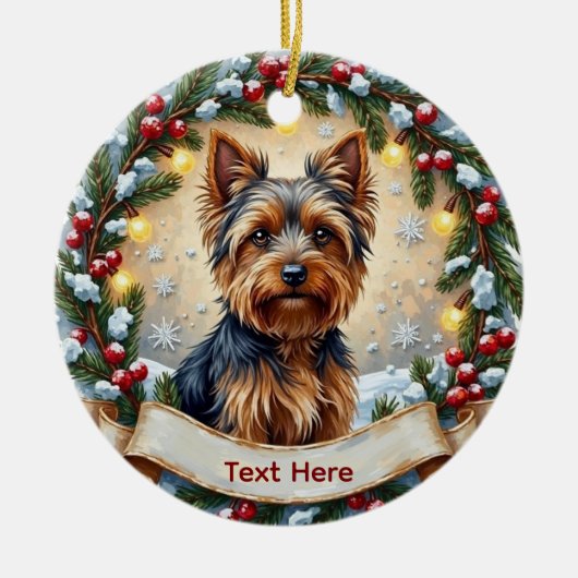ヨークシャーテリアのクリスマスオーナメント セラミックオーナメント (正面)