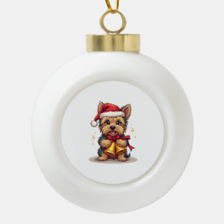 ヨークシャーテリアのクリスマスベル セラミックボールオーナメント