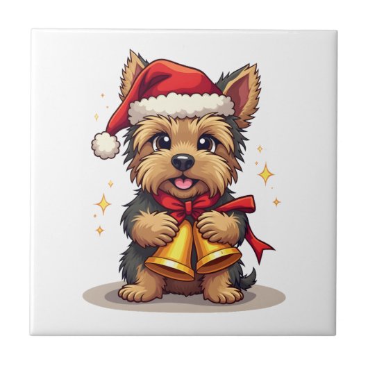 ヨークシャーテリアのクリスマスベル タイル (正面)
