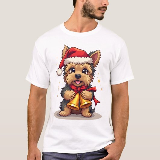 ヨークシャーテリアのクリスマスベル Tシャツ (正面)