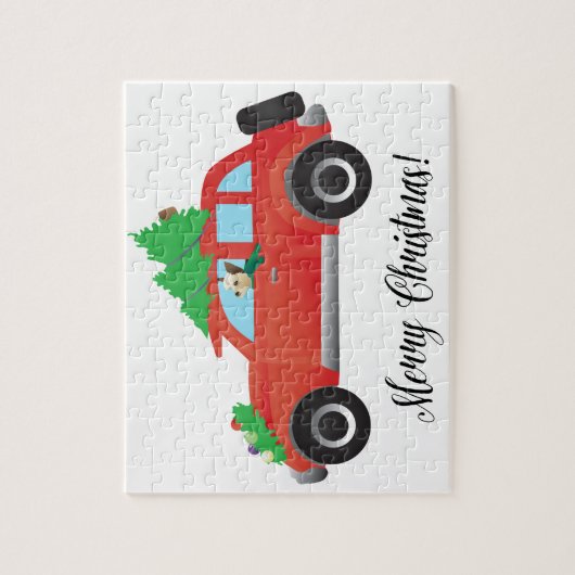 ヨークシャーテリアのテリア犬がクリスマスカーを運転 ジグソーパズル (縦)