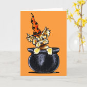 ヨークシャーテリアのハロウィンのよい魔法使いの以外鎖Art™ カード (黄色い花)