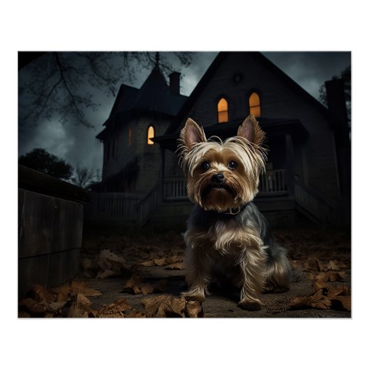 ヨークシャーテリアのハロウィーン お化け  ポスター (正面)