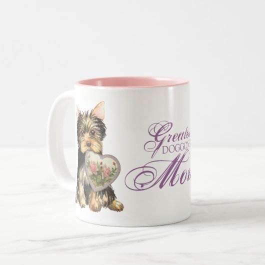 ヨークシャーテリアのハートのお母さん ツートーンマグカップ (正面左)