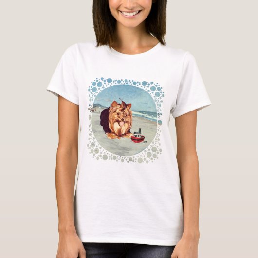 ヨークシャーテリアのビーチ Tシャツ (正面)