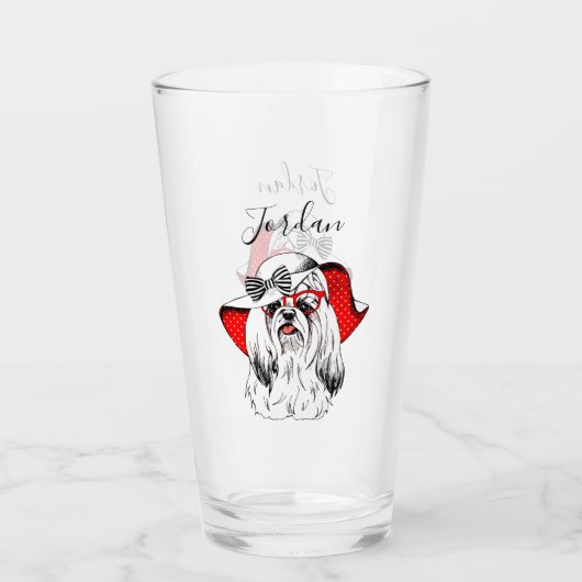 ヨークシャーテリアのファッションのシュート|はあなたの名前を加えます タンブラーグラス (正面)