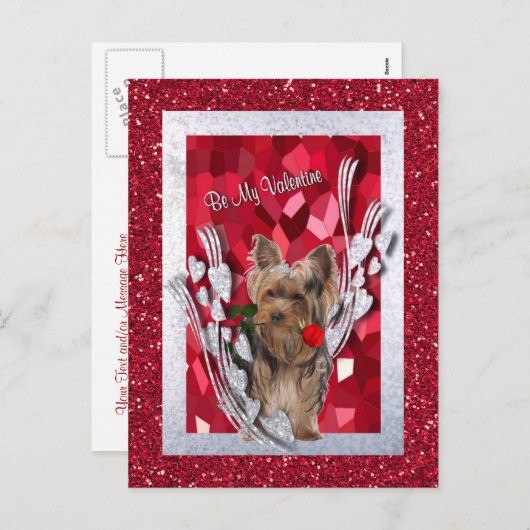 ヨークシャーテリアのメスの子犬は私のバレンタインの郵便はがきです シーズンポストカード (正面/裏面)