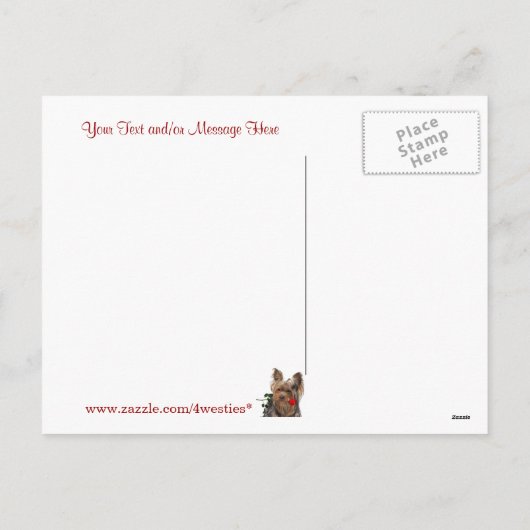 ヨークシャーテリアのメスの子犬は私のバレンタインの郵便はがきです シーズンポストカード (裏面)