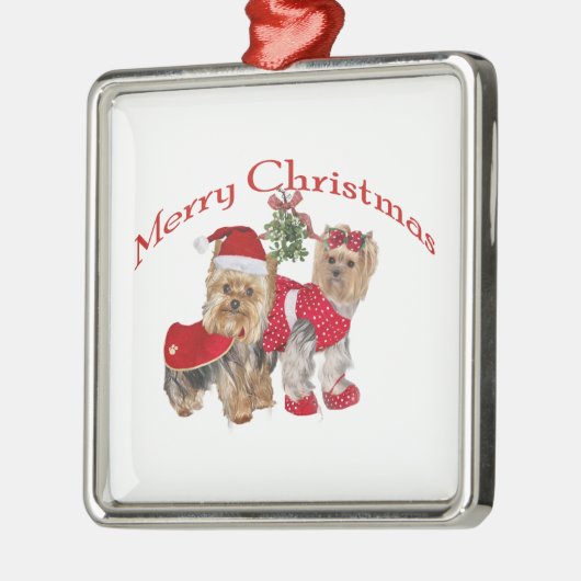 ヨークシャーテリアのメリークリスマス メタルオーナメント (左)