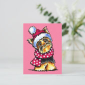 ヨークシャーテリアの冬のスカーフの水玉模様 シーズンポストカード (スタンド正面)