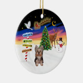 ヨークシャーテリアの子犬のクリスマス看板 セラミックオーナメント (右)