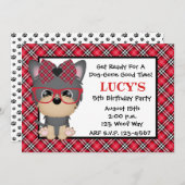 ヨークシャーテリアの小犬の赤のバースデーパーティ招待状 招待状 (正面/裏面)