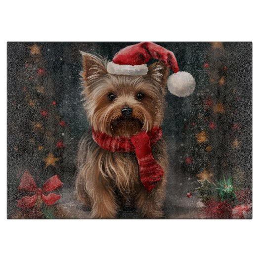 ヨークシャーテリアの犬のクリスマススノー カッティングボード (正面)