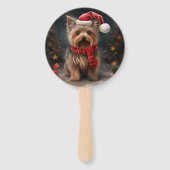 ヨークシャーテリアの犬のクリスマススノー ハンドファン (正面)