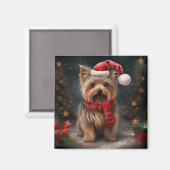 ヨークシャーテリアの犬のクリスマススノー マグネット (正面/裏面)
