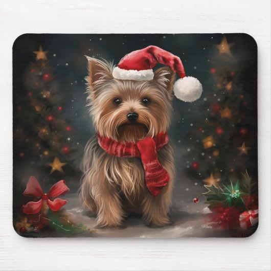 ヨークシャーテリアの犬の雪のクリスマス マウスパッド (正面)