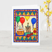 ヨークシャーテリアの誕生日 カード (黄色い花)