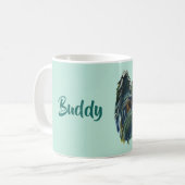 ヨークシャーテリアの青および緑のかわいい子犬の絵画 コーヒーマグカップ (正面左)