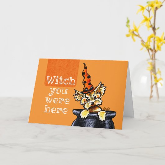 ヨークシャーテリアの魔法使い失敗ここにいました カード (黄色い花)